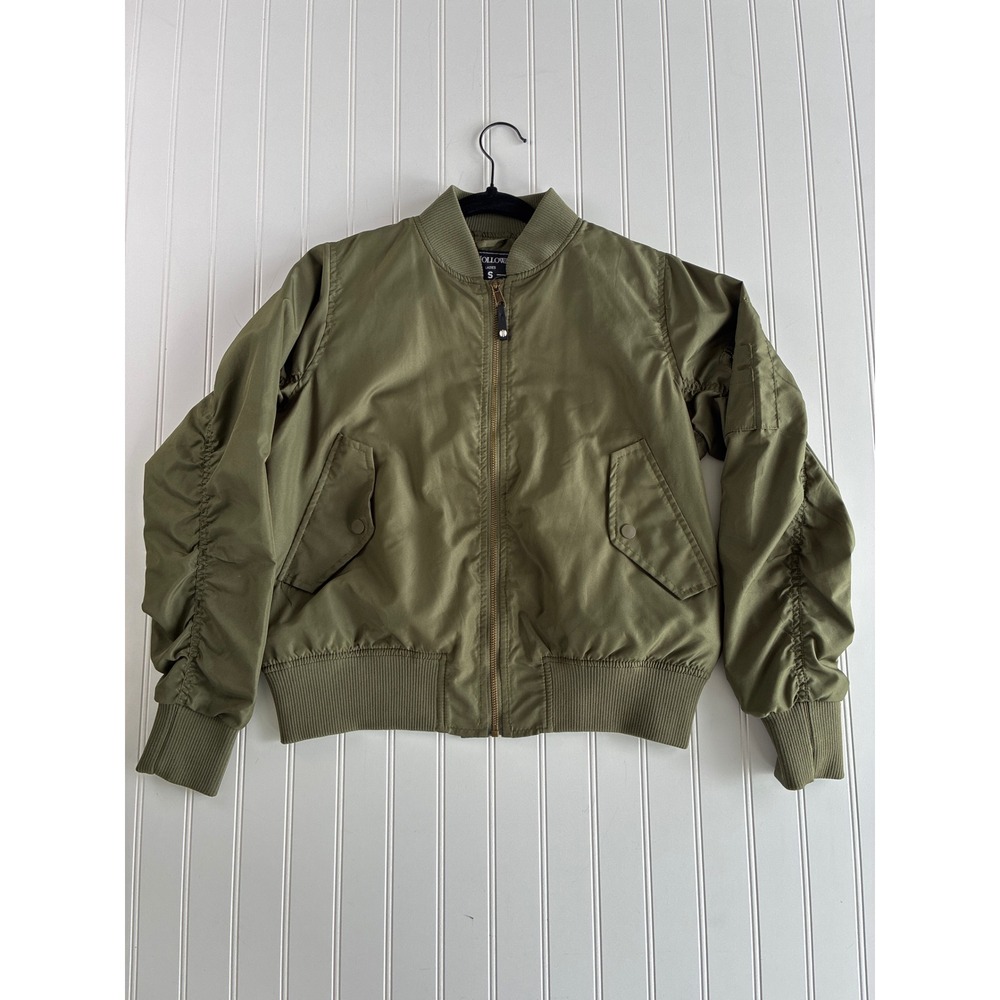Holloway Womens Olive Green Bomber Jacket Coat Knit Hem Arm Pouch 229732 Small